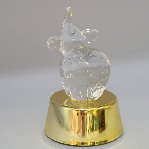 Controlled Bubble Glass Elephant Musical Colored Lights Gold Pedestal - Picture 10 of 11